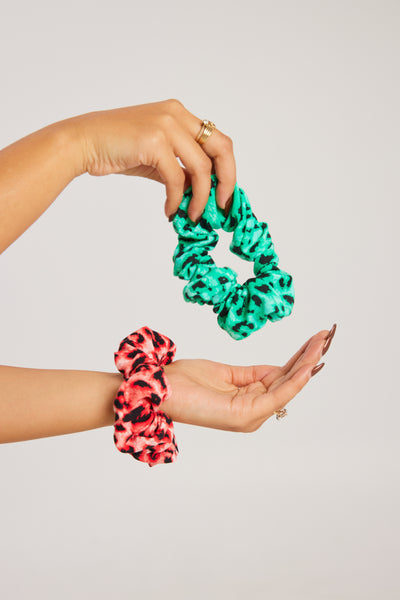 Peach & Green French Terry Scrunchie Duo