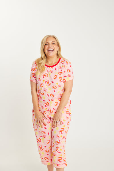 Shrimp on the Barbie - Peach Womens 3/4 Pant Set