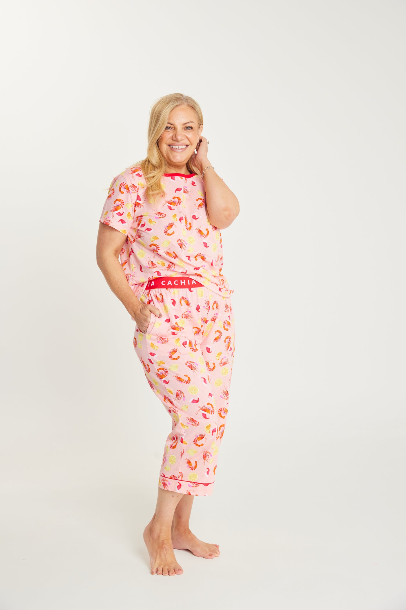 Shrimp on the Barbie - Peach Womens 3/4 Pant Set