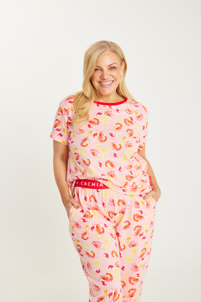 Shrimp on the Barbie - Peach Womens 3/4 Pant Set